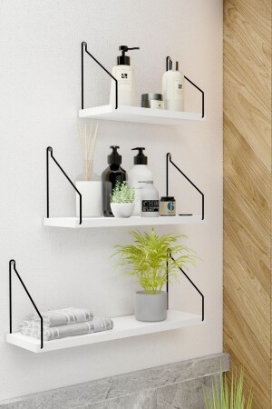 Wall Shelf Set of 3 Bookcase Kitchen Bathroom Living Area White CM-IR-15 - Roomie Home