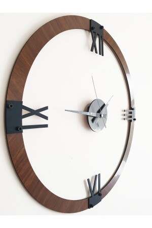 Walnut 3D Roman Numeral 55cm Wall Clock with Silent Flowing Mechanism GS WALNUT BLACK 55CM WALL CLOCK - GİZEM SHOP