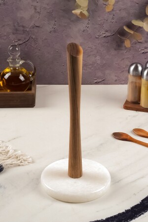 Walnut Wood Countertop Paper Towel Holder with Marble Base DCWTH1 - Demy Craft