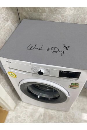 Wash Dry Basklı Gri Çamaşır Makine Örtüsü - Niksarlı Çeyiz