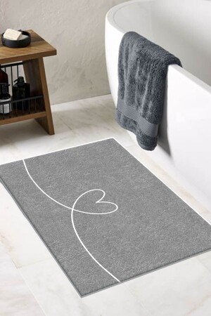Washable Heart Bathroom Rug Mat One Piece Gray (60x100) Dc-8047 Dc-8047 - Decomia Home