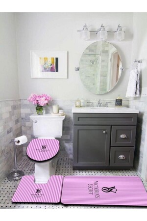 Washable Non-Slip Base Decorative Patterned 3-Piece Toilet Set Bath Mat Set KT-030 - Doruklar Home Collection