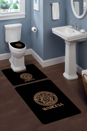 Washable Non-Slip Based Decorative Patterned 3-Piece Toilet Set Bath Mat Set KT-040 - Doruklar Home Collection