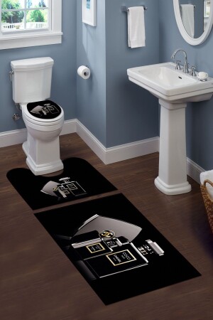 Washable Non-Slip Dot Based Decorative Patterned 3-Piece Toilet Set Bath Mat Set - Doruklar Home Collection
