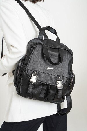 Washed Leather Black Women's Backpack YUCA704 - unique crane bags