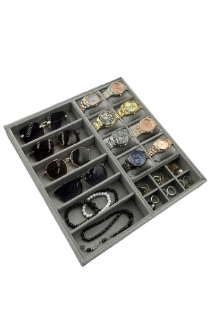 Watch Glasses Ring Jewelry Stand Wooden Suede Gray Coated 36-38cm kdr1ugr134 - Genel Markalar