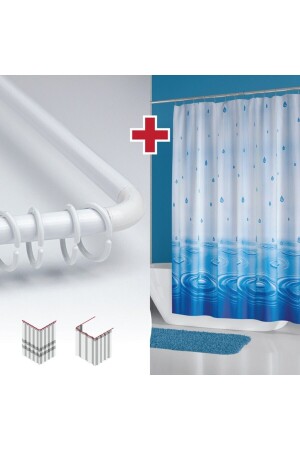 Water Pattern Blue Bathroom Curtain with Hanger Gift 180x200cm Single Wing Shower Curtain - L Pipe Gift - Tropikhome