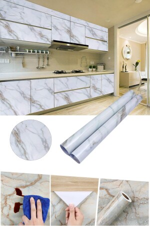 Water Resistant Marble Patterned 5mt X 60cm Kitchen Countertop Cabinet Sink Adhesive Foil Covering Paper - Soillium