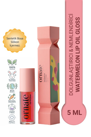Watermelon Lip Oil Gloss Dolgunlaştırıcı Efekt, Nemlendirici, Parlatıcı Simli Dudak Yağı Karpuz 5 ml - Ornate