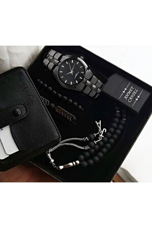 Waterproof Men's Wristwatch Lighter Prayer Beads Card Holder Bracelet Set - Spolo