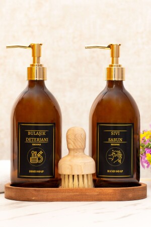 Waterproof Oval Stand Black Label Gold Head Brush Dish Detergent Liquid Soap RNA. oval-black-gold-brushed-bdss - Reoona