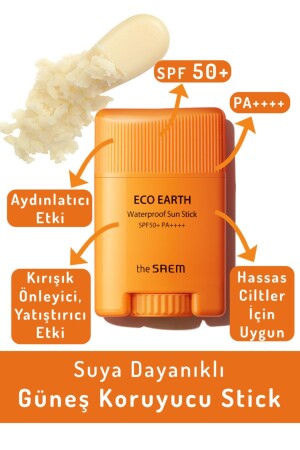 Waterproof Sunscreen Stick 17 gr - Eco Earth Waterproof Sun Stick SPF50+ and PA++++ EAWSS - The Saem