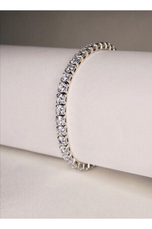 Waterway Square Zircon Stone Women's Silver Bracelet - Kibritkutusu