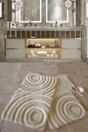 Wave Ecru Set of 3 Bathroom Rug Washable, Non-Slip Base 8694545027138 - Chilai Home