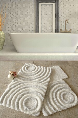 Wave White Set of 3 Bathroom Rug Washable - Non-Slip Base - Chilai Home