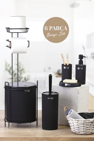 محفظة ورق WC من MNZ-Black Mina استبدال و مجموعة حمام 6 قطع - Okyanus Home