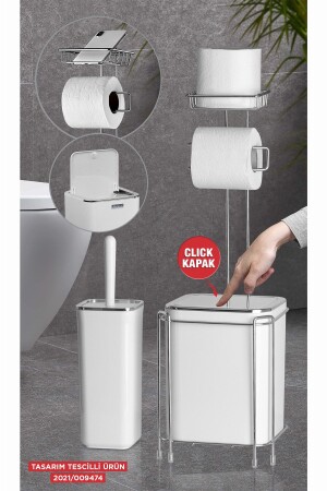 محفظة ورق WC استبدال MNZ-Chrome - قمامة القمامة البيضاء ومجموعة فرشاة WC KB-822-8 - Okyanus Home