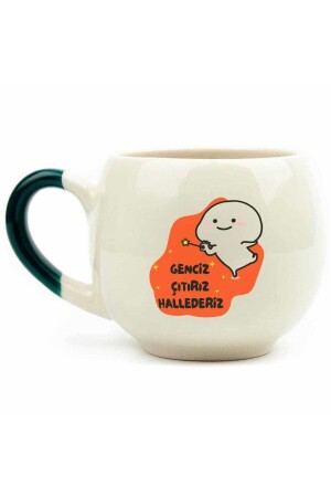 We Are Young, We Are Crisp, We Can Handle It Cream Shiny Balloon Mug (GREEN HANDLE) - Gift Ceramic Mug KUBAL41 - Palto Tasarım