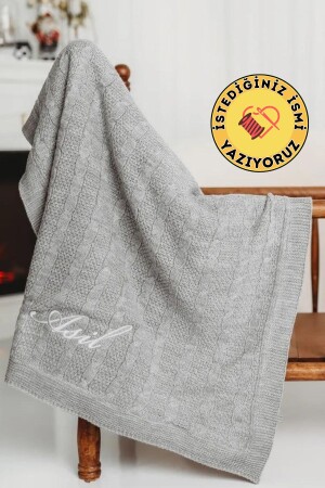 [We Embroider the Name You Want] Welsoft Baby Blanket Gray Plush Knitted Blanket Braided Knitwear Plush Blanket - tinykiddesign