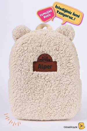 [WE WRITE THE NAME YOU WANT] - Teddy-Plush Beige 0-8 Years - Nursery-Kindergarten Children's Backpack - Minilee