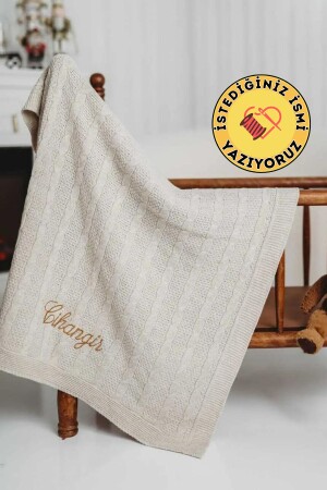 [We Write the Name You Want with Embroidery] Baby Blanket Knitwear Knitted Beige Baby Gift - Tinykiddesign