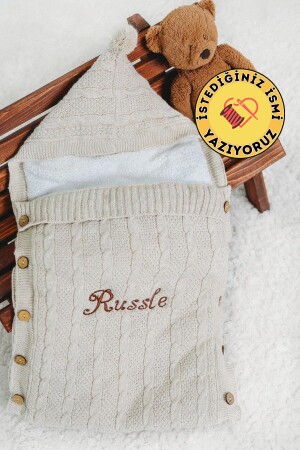 [We Write the Name You Want with Embroidery] Baby Swaddle Beige Braided Inside Plush Braided Newborn Swaddle - Tinykiddesign