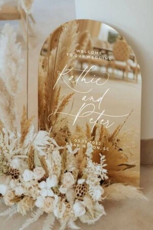 Wedding & Engagement Gold Luxury Mirrored Welcome Board 80x50 cm - Yalova Design