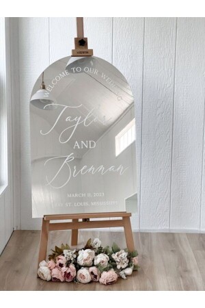 Wedding & Engagement Luxury Silver Plexiglass Mirrored Welcome Board 80x50 cm - Yalova Design