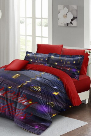 Weihnachts-Bettbezug-Set (mit elastischen Laken), Doppelbett, 100 % Baumwollsatin, dunkle Weihnachten, MONOHOME41137 - Monohome