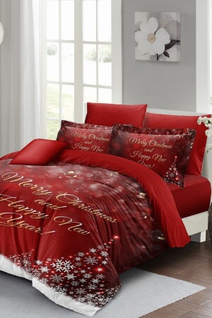 Weihnachts-Bettbezug-Set (mit elastischen Laken), Doppelbett, 100 % Baumwollsatin, New Christmas MONOHOME41021 - Monohome