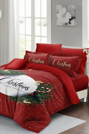Weihnachts-Bettbezug-Set (mit elastischen Laken), Doppelbett, 100 % Baumwollsatin, Weihnachten, MONOHOME41014 - Monohome