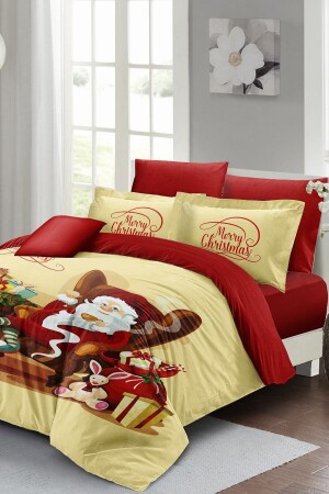 Weihnachts-Bettbezug-Set (mit elastischen Laken), Doppelbett, 100 % Baumwollsatin, Weihnachtsmann, MONOHOME40826 - Monohome