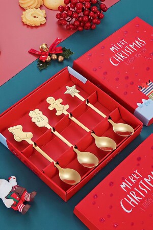 Weihnachts-Set mit 4 goldbraunen Neujahrs-Dessertlöffeln noka917277 - Corney Design