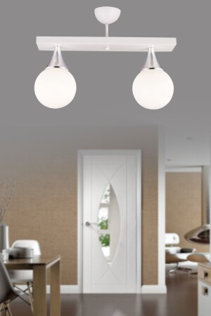 Weißer 2-reihiger Plafonier-Luxus-Kronleuchter aus weißem Glop-Top-Glas und Chrom TYC00786451040 - Kraliçe