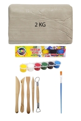 Weißer Keramikteig 2 kg Ton-Eclipse-Set 6x15 ml Acryl-Set Flachpinsel Keramik-Ton-Spielknete Acuto-2kgSet-HobiYenze - ACUTO