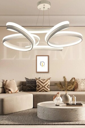 Weißer LED-Kronleuchter Daisy Modell mit hoher Beleuchtungsstärke, 3-Farben-Beleuchtung, Wohnzimmer-Kronleuchter 3001 - LEDMİ