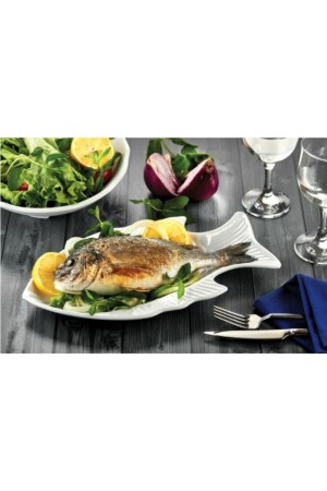 Weißer Servierteller mit Fischmuster aus Thermo-Melamin Evren Fisch-Servierteller aus Thermo-Melamin - Evren