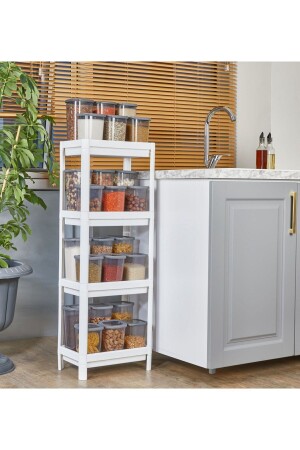Weißes Regal mit 4 Ebenen, Badezimmerregal, Kosmetik, Shampoo, Handtuchhalter, Badezimmerständer, Badezimmer-Organizer - Carpekitchen