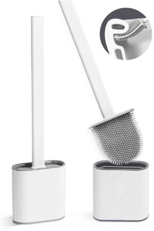 Weißes Silikon-Badezimmer-Toilettenschüssel-Reinigungsbürsten- und Halter-Set - Kitchen Beauty