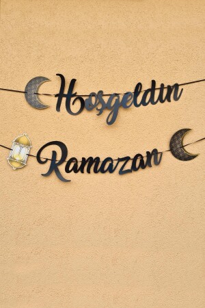 Welcome Ramadan Black Calligraphy Banner Ramadan Ornament on String - PEKSHOP