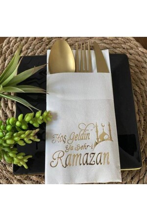 Welcome Ramadan Gilded Pocket Napkin Luxury (12 pieces) - Parti Dükkanım