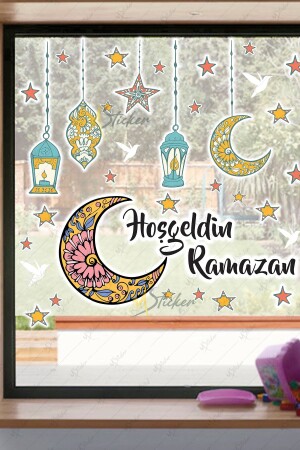Welcome Ramadan Sticker Set Ramadan Lamps with Crescent and Star Figures - MSticker