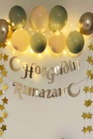 Welcome Ramadan Written 17 Piece Ornament Set 11 Months Sultan Feast Led Lighted Lettering Balloon Chain - Hayaller Dükkanı