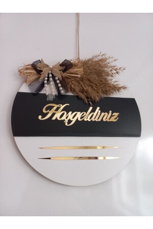 Welcome Written Mirrored Plexi Wooden Door Ornament Decorative Exterior Door Ornament White - HeiN