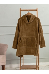 Wellsoft Kapşonlu Giyilebilir Tv Battaniyesi Unisex Over Size - Camel M120391489 - Mulberry