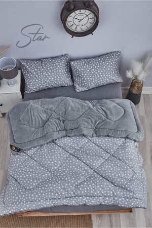 Welsoft Double Star Patterned Gray Color Quilt Set - Marla Home