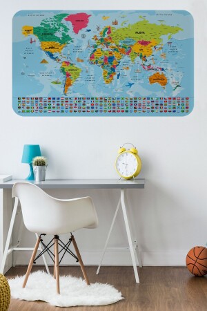Weltkarte, pädagogisches Tutorial, türkische Karte mit Landesflagge, Wandaufkleber für Kinderzimmer, Teenagerzimmer - Harita Sepeti
