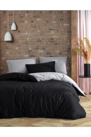 Wende-Bettbezug-Set für Doppelbetten, 100 % Baumwolle, Schwarzgrau (4 Kissen) SF92917 - FAAL