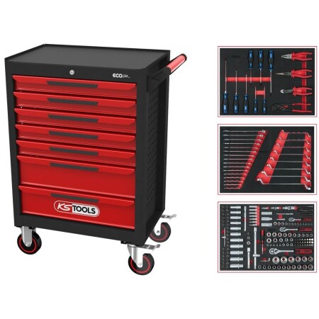 Werkzeugwagen mit 215-teiligem Werkzeugset KS TOOLS ECOline, 7 Schubladen - KsTools