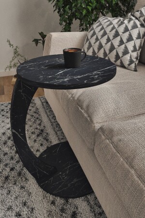 Wheeled C Coffee Table Sofa Table Side Table Nesting Coffee Table Serving Table - Black Marble Pattern TKRCSHP01 - interGO